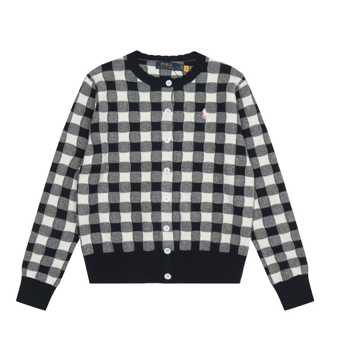 R.Lauren Checkered Cotton Cardigan