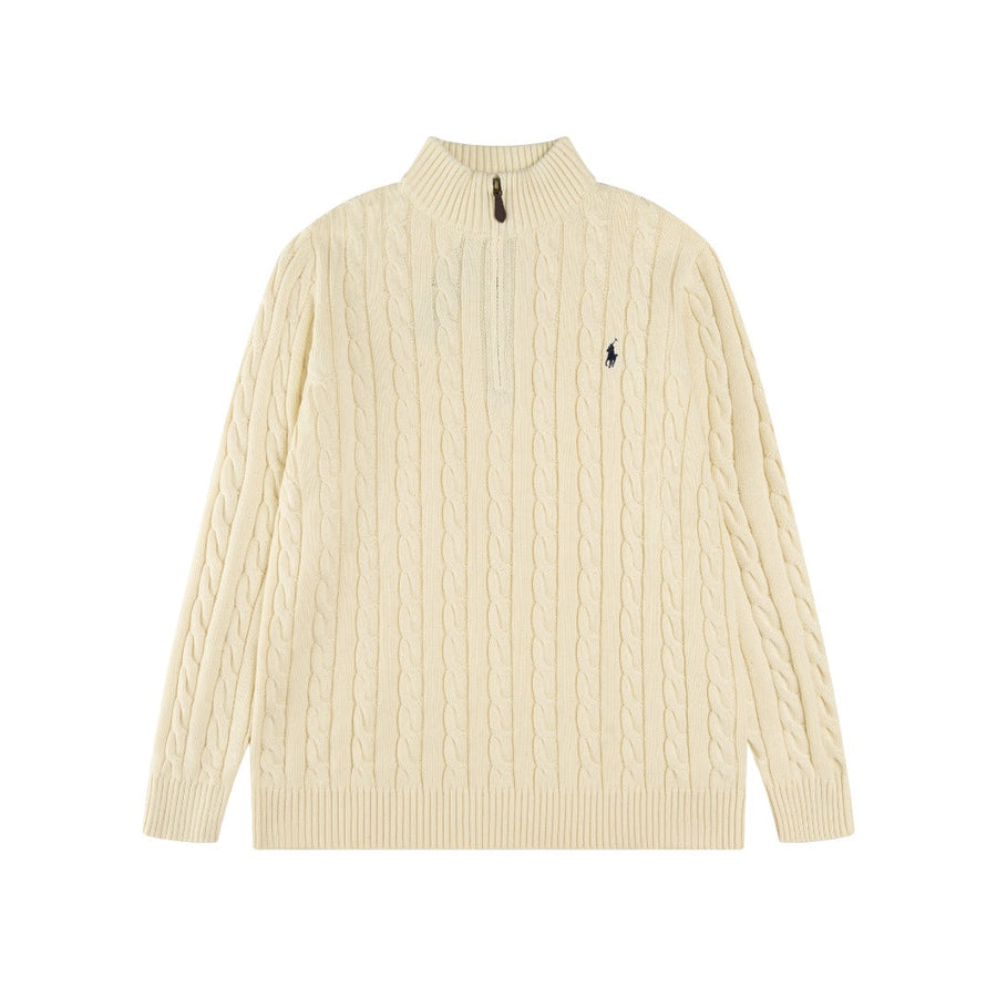 Ralph Lauren High-Density Embroidered Half-Turtleneck Cable Knit Sweater