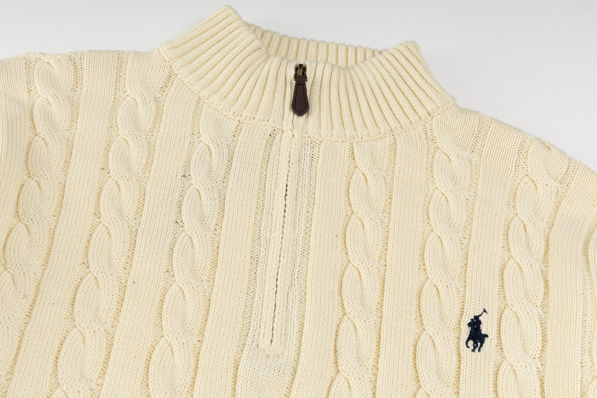 Ralph Lauren High-Density Embroidered Half-Turtleneck Cable Knit Sweater
