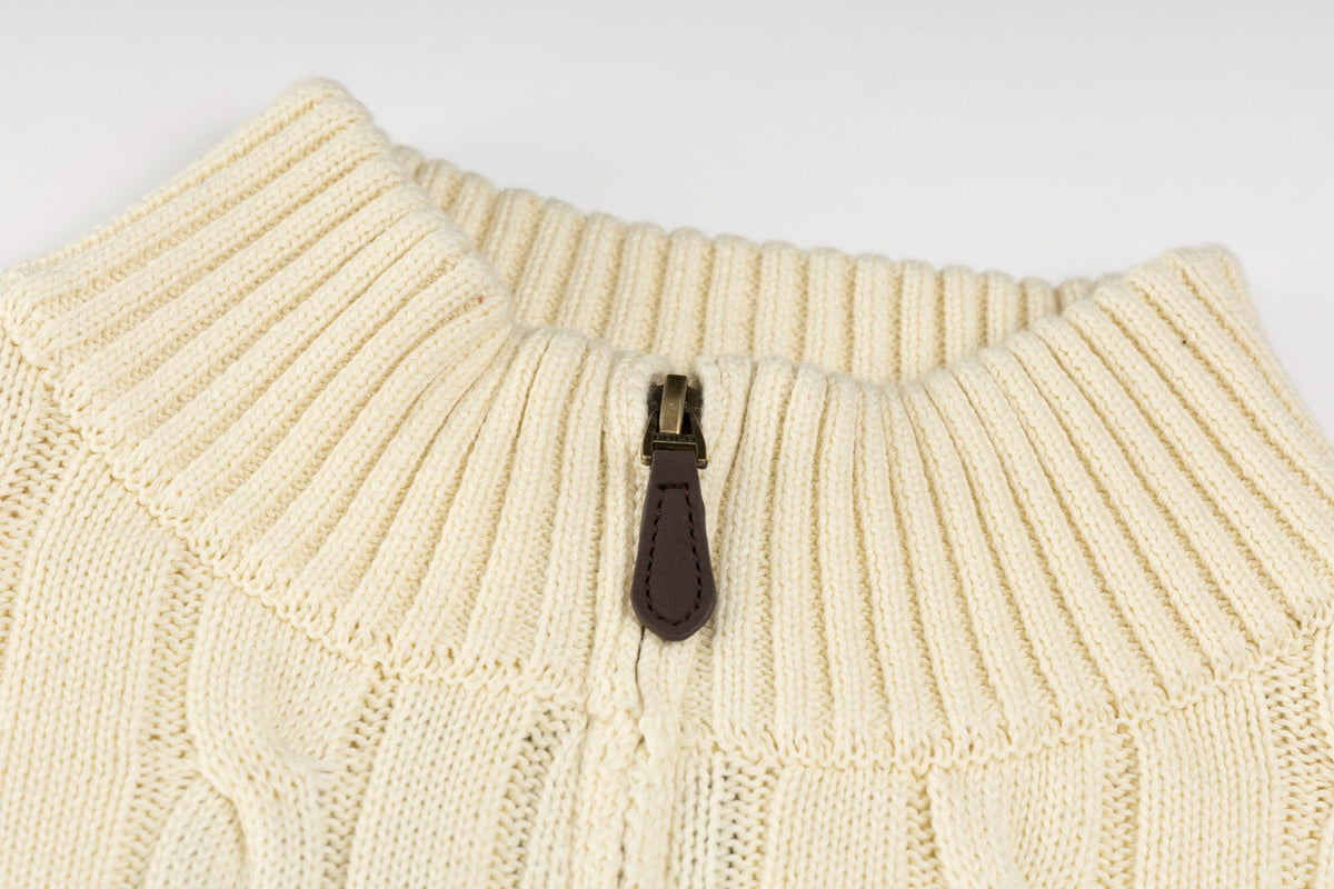 Ralph Lauren High-Density Embroidered Half-Turtleneck Cable Knit Sweater