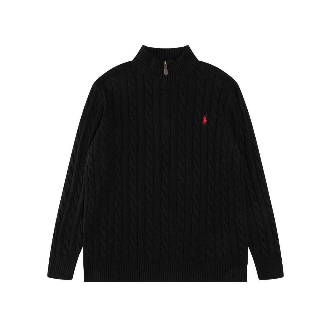 Ralph Lauren High-Density Embroidered Half-Turtleneck Cable Knit Sweater