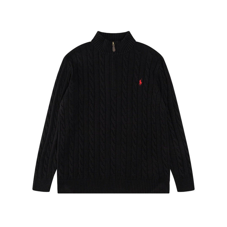 Ralph Lauren High-Density Embroidered Half-Turtleneck Cable Knit Sweater