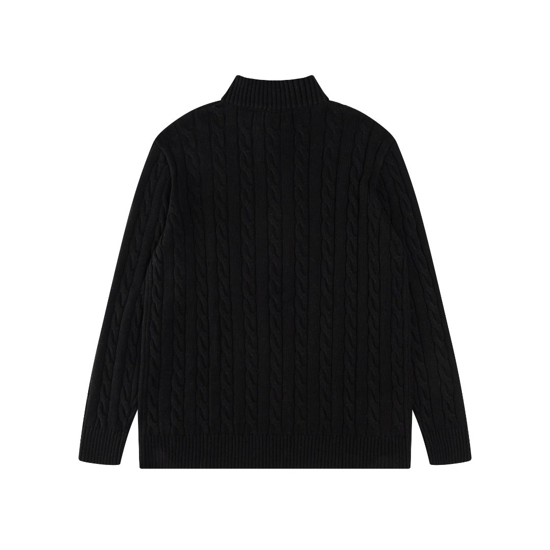 Ralph Lauren High-Density Embroidered Half-Turtleneck Cable Knit Sweater