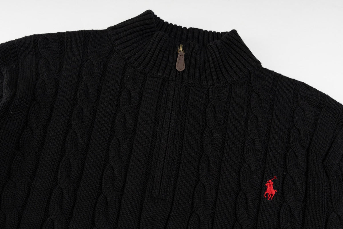 Ralph Lauren High-Density Embroidered Half-Turtleneck Cable Knit Sweater