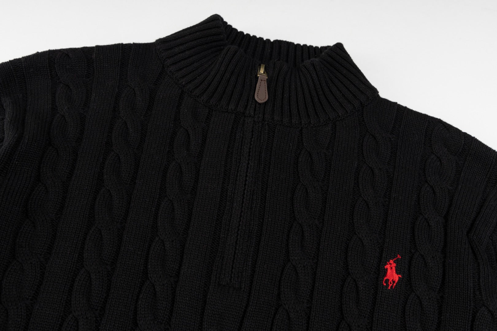 Ralph Lauren High-Density Embroidered Half-Turtleneck Cable Knit Sweater