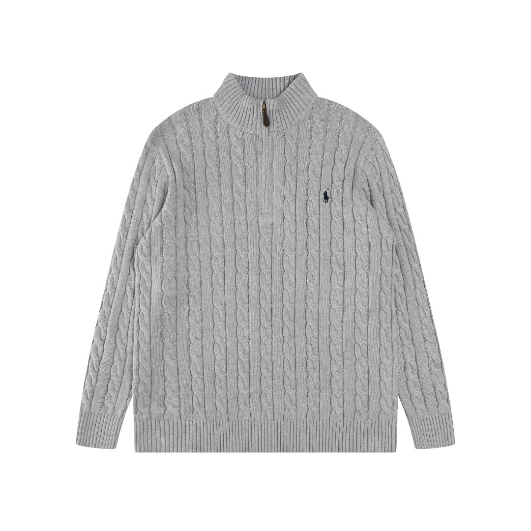 Ralph Lauren High-Density Embroidered Half-Turtleneck Cable Knit Sweater