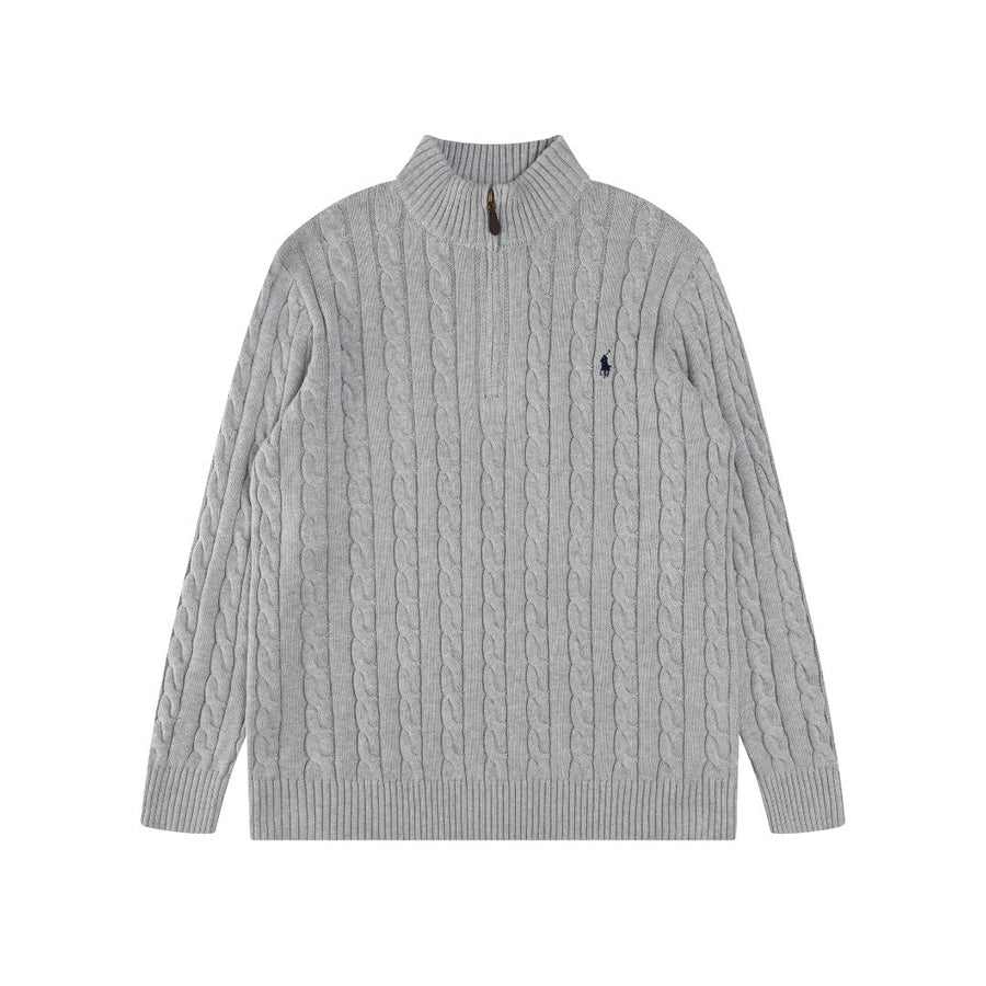 Ralph Lauren High-Density Embroidered Half-Turtleneck Cable Knit Sweater