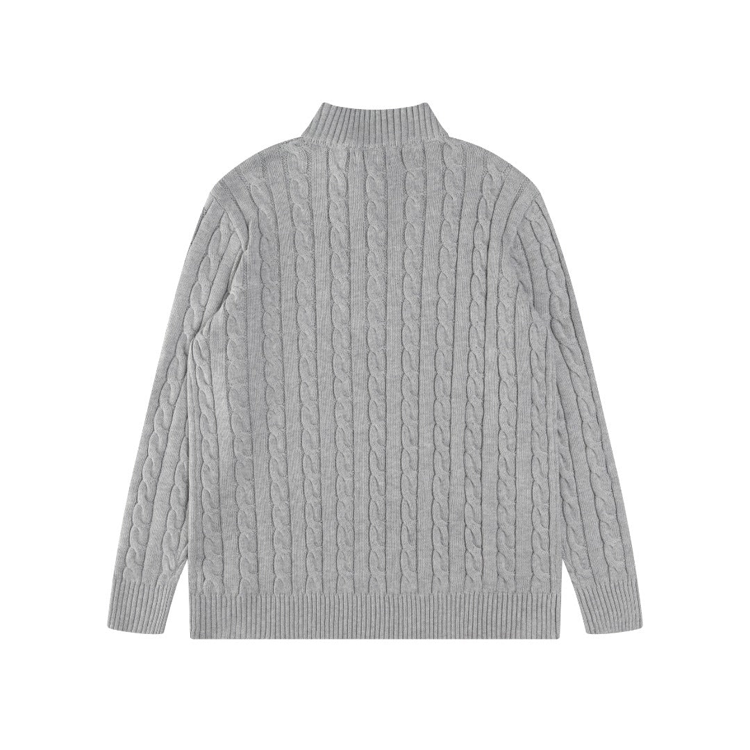 Ralph Lauren High-Density Embroidered Half-Turtleneck Cable Knit Sweater