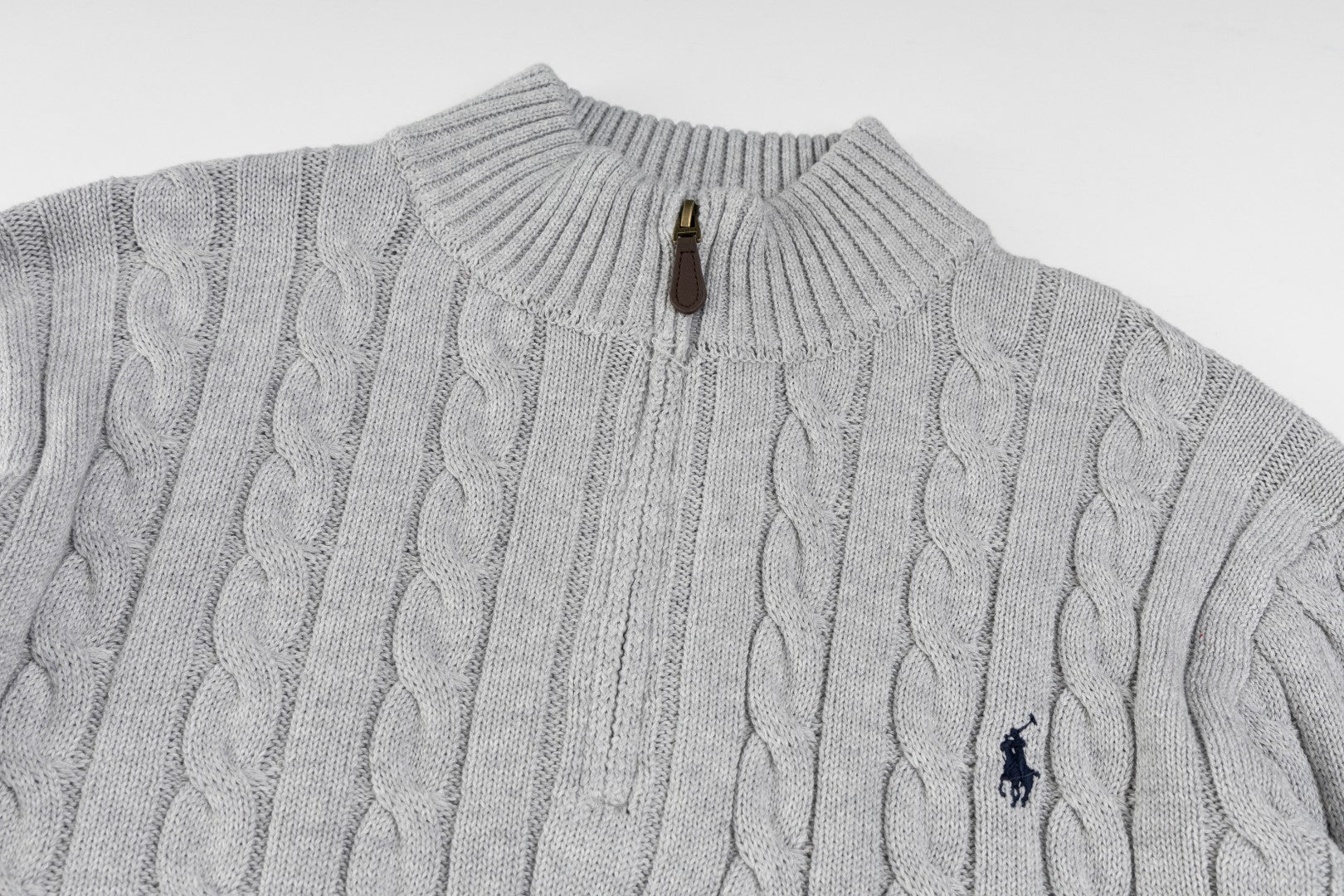 Ralph Lauren High-Density Embroidered Half-Turtleneck Cable Knit Sweater