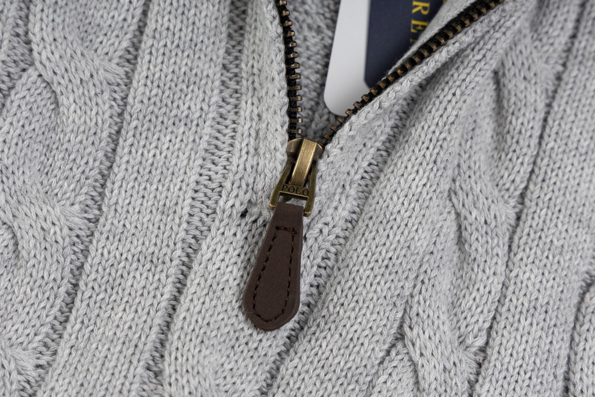 Ralph Lauren High-Density Embroidered Half-Turtleneck Cable Knit Sweater