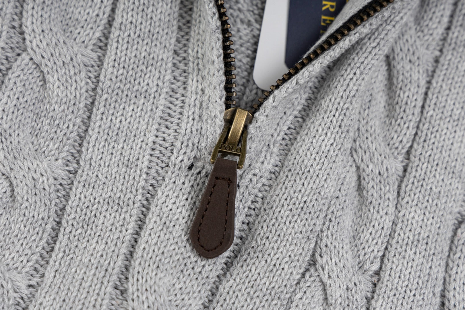Ralph Lauren High-Density Embroidered Half-Turtleneck Cable Knit Sweater