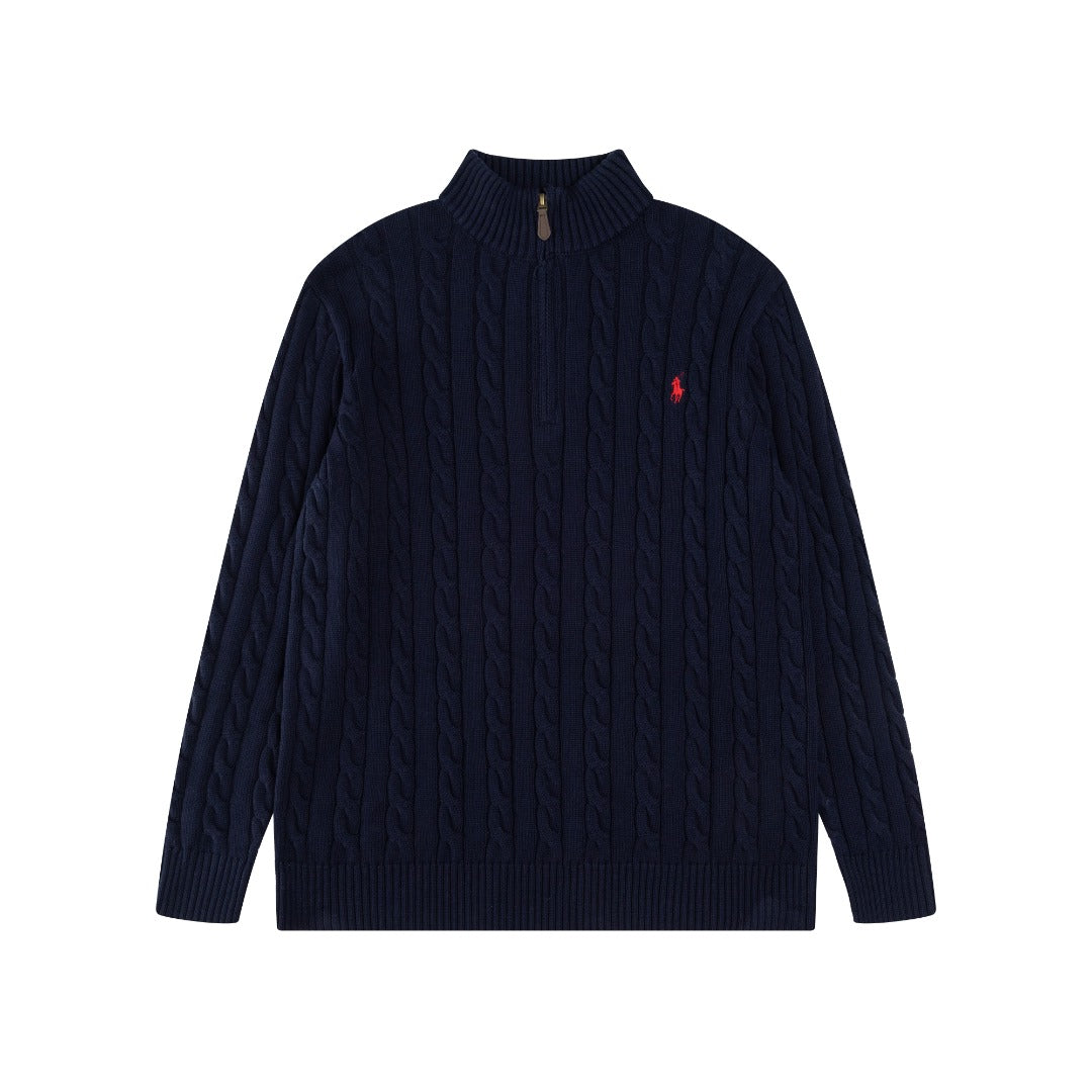 Ralph Lauren High-Density Embroidered Half-Turtleneck Cable Knit Sweater