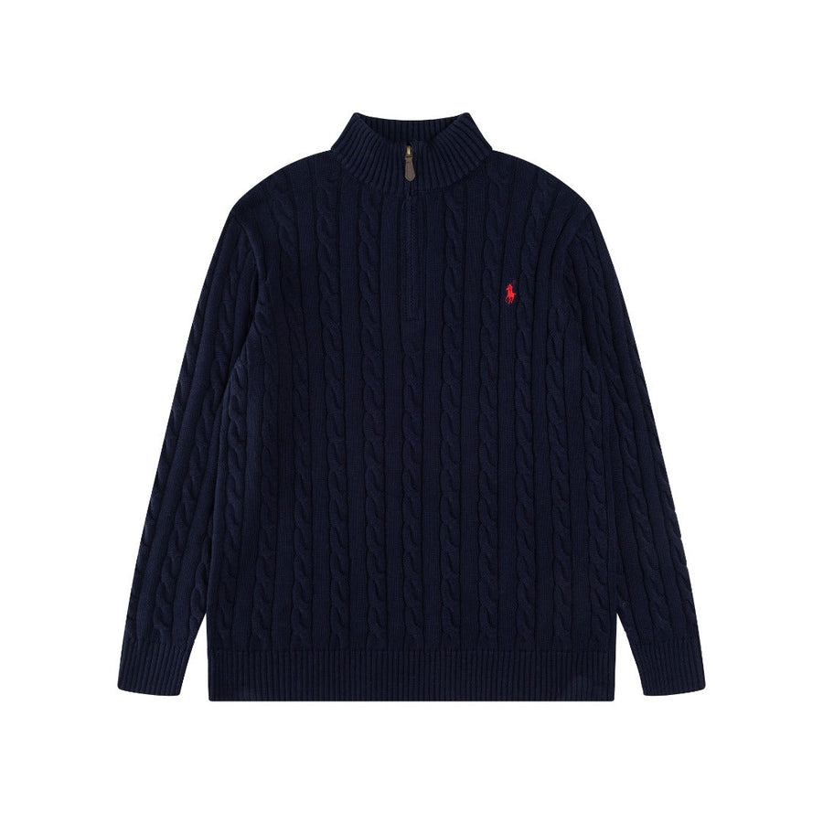 Ralph Lauren High-Density Embroidered Half-Turtleneck Cable Knit Sweater