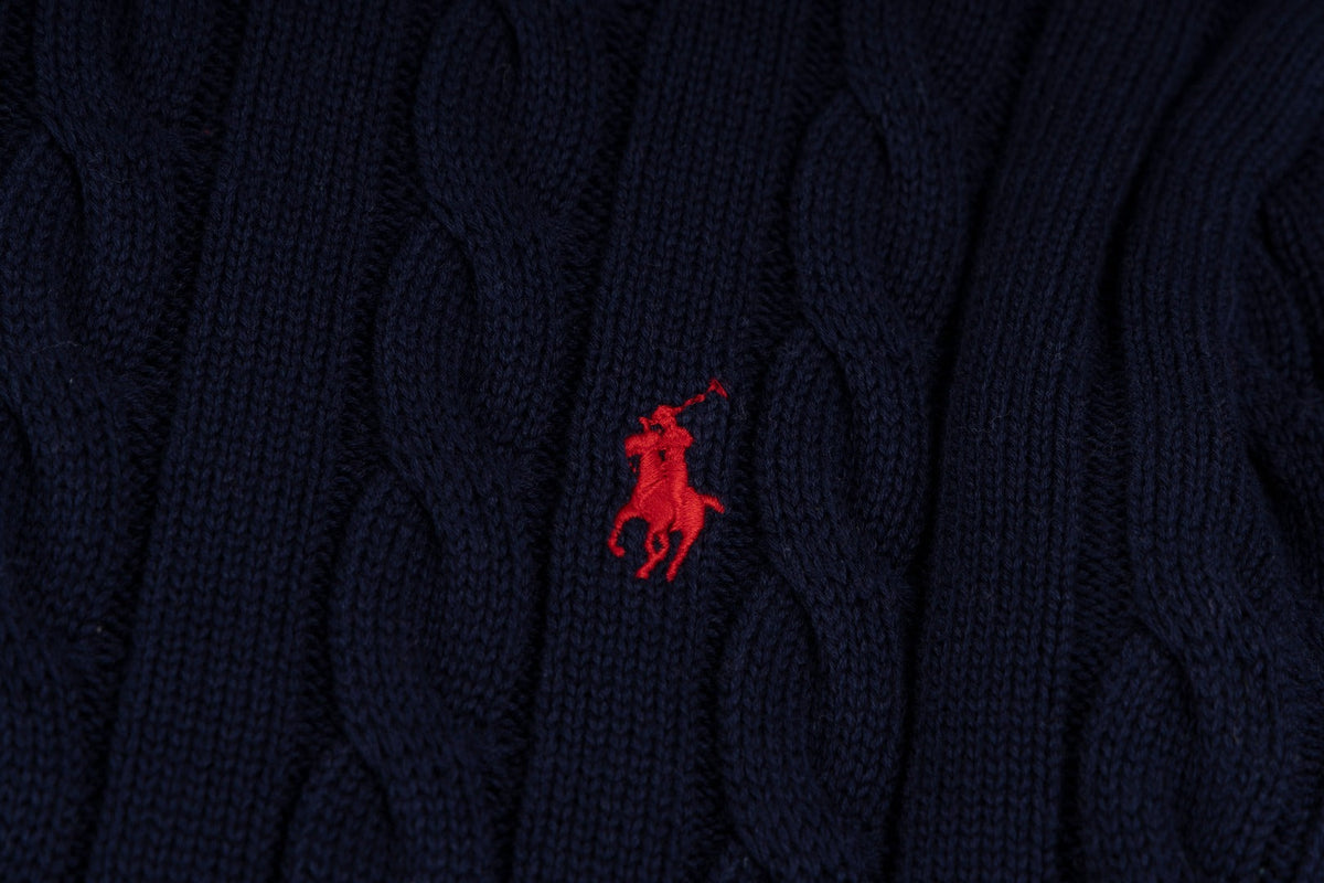 Ralph Lauren High-Density Embroidered Half-Turtleneck Cable Knit Sweater