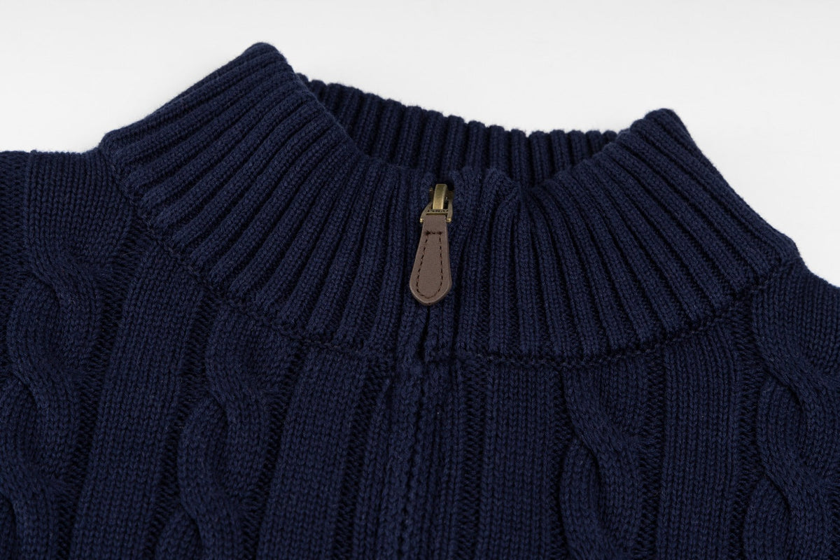 Ralph Lauren High-Density Embroidered Half-Turtleneck Cable Knit Sweater