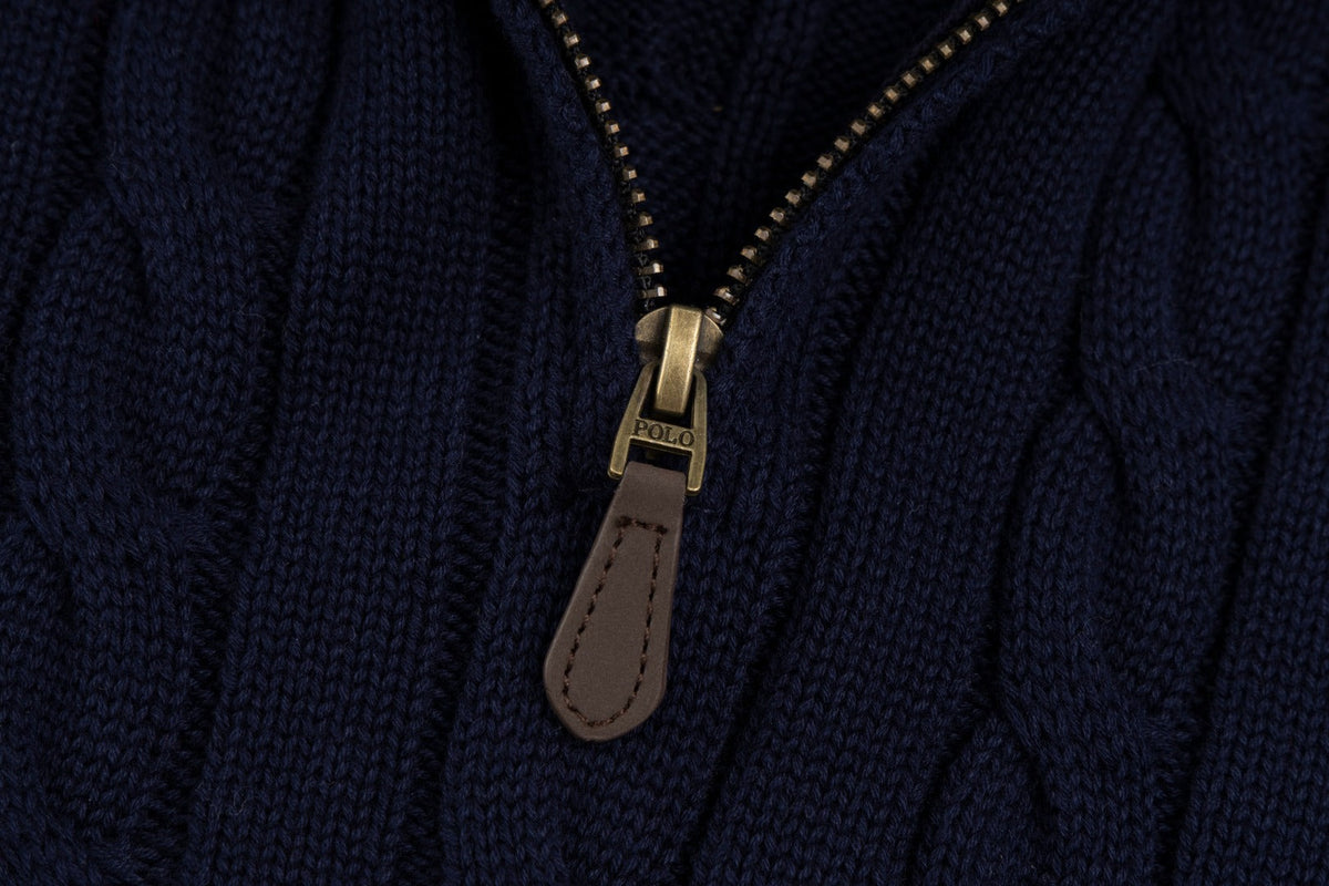 Ralph Lauren High-Density Embroidered Half-Turtleneck Cable Knit Sweater