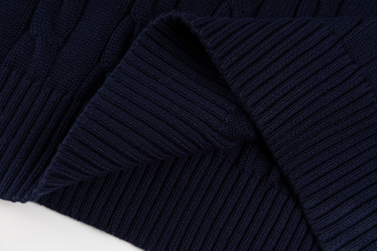 Ralph Lauren High-Density Embroidered Half-Turtleneck Cable Knit Sweater
