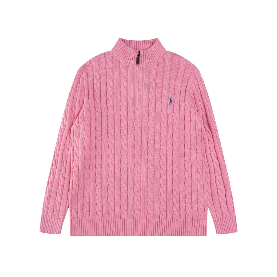 Ralph Lauren High-Density Embroidered Half-Turtleneck Cable Knit Sweater