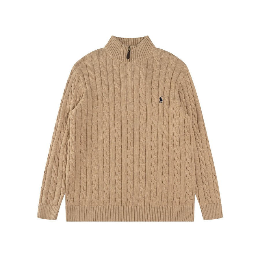 Ralph Lauren High-Density Embroidered Half-Turtleneck Cable Knit Sweater
