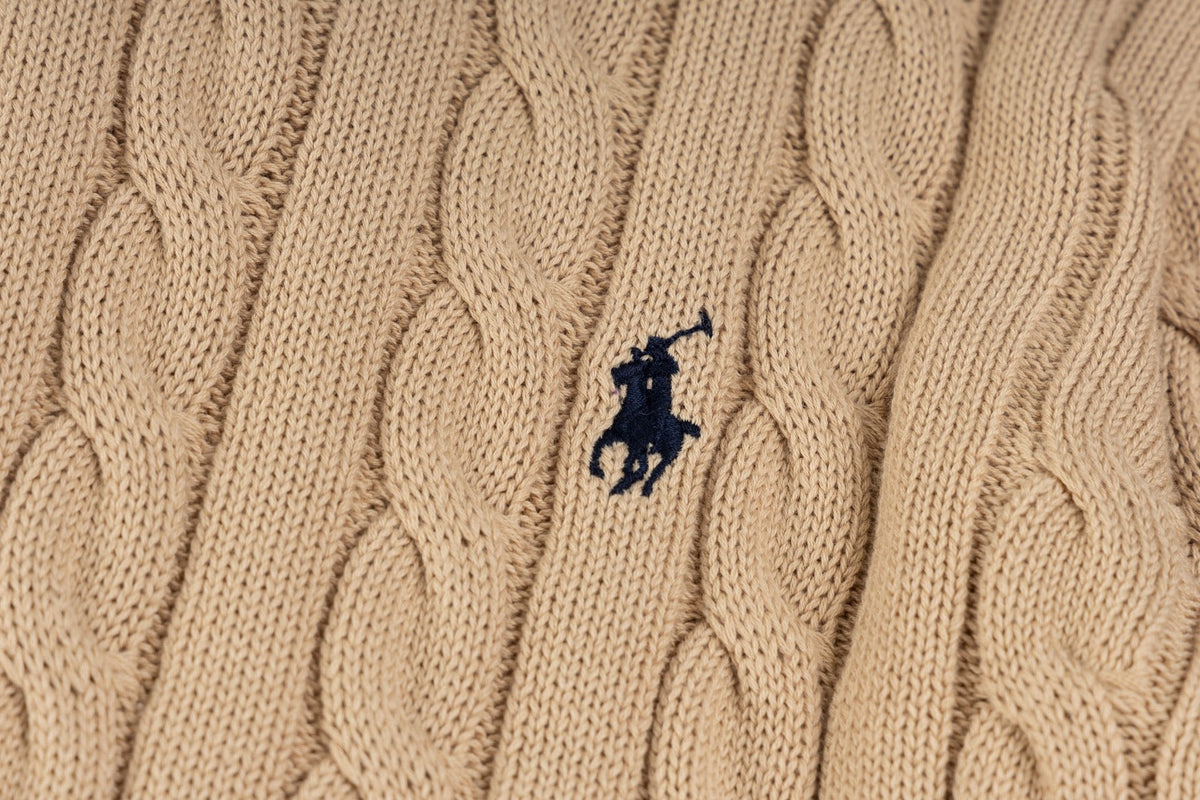 Ralph Lauren High-Density Embroidered Half-Turtleneck Cable Knit Sweater