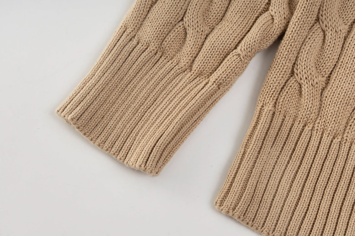 Ralph Lauren High-Density Embroidered Half-Turtleneck Cable Knit Sweater