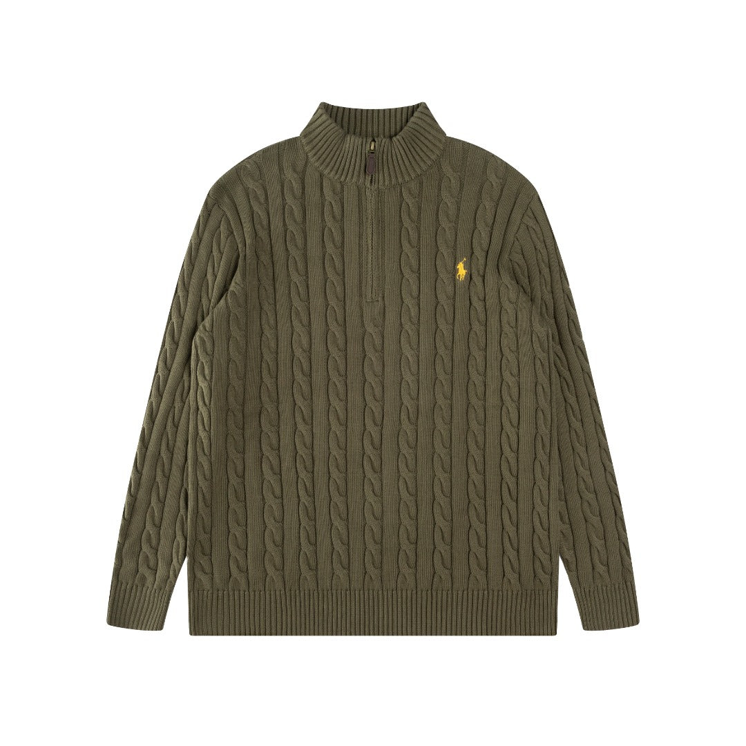 Ralph Lauren High-Density Embroidered Half-Turtleneck Cable Knit Sweater