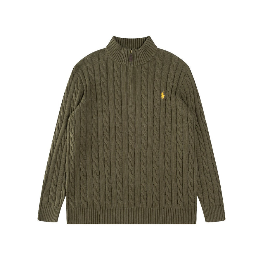 Ralph Lauren High-Density Embroidered Half-Turtleneck Cable Knit Sweater
