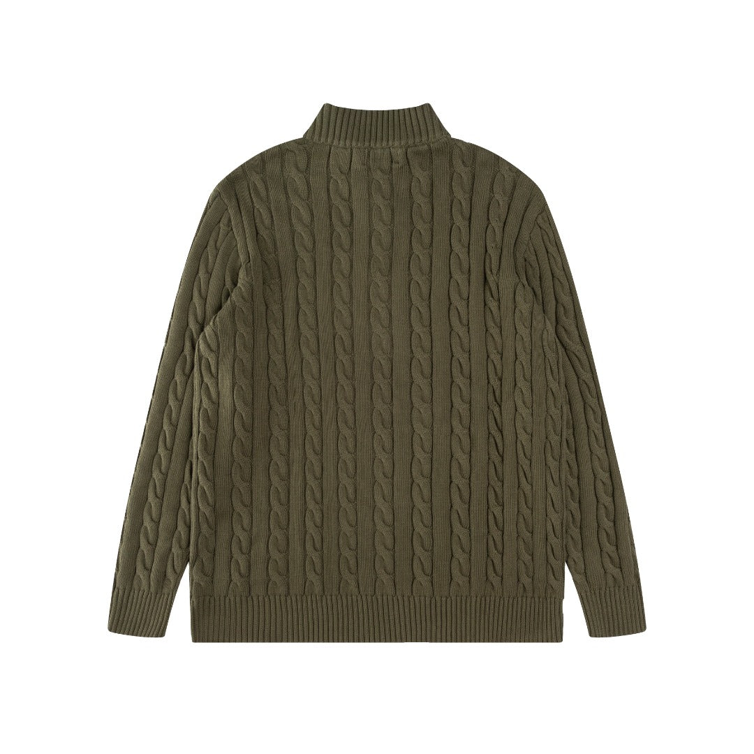 Ralph Lauren High-Density Embroidered Half-Turtleneck Cable Knit Sweater