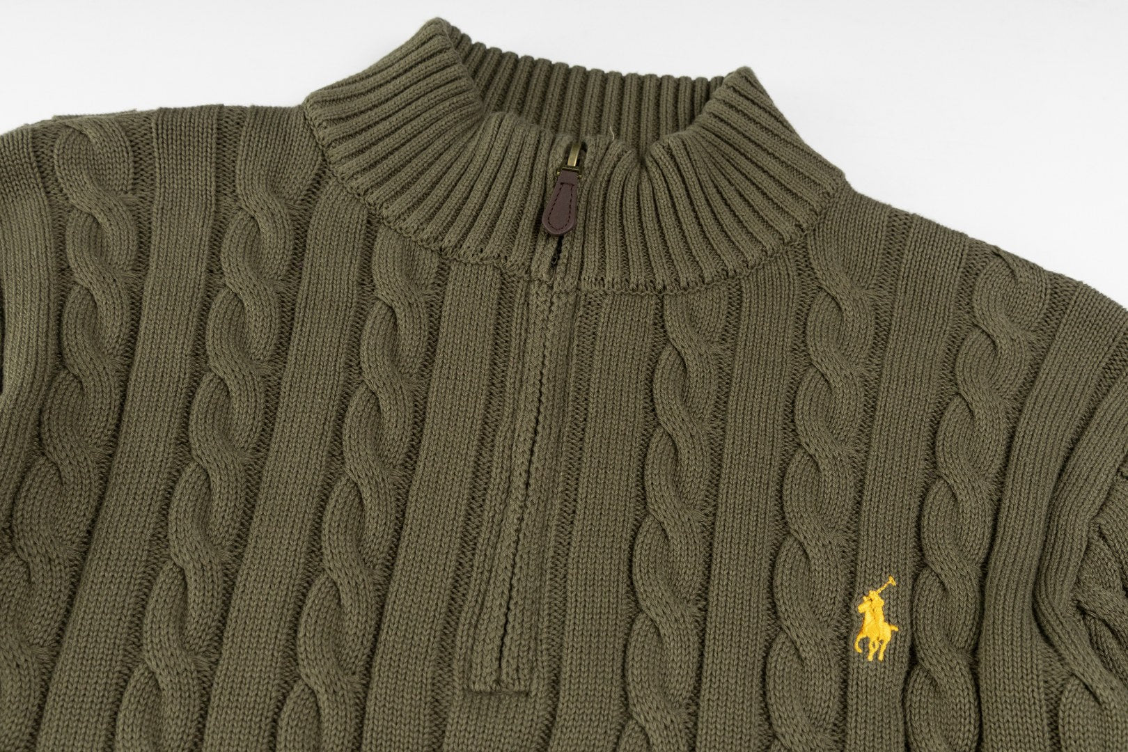 Ralph Lauren High-Density Embroidered Half-Turtleneck Cable Knit Sweater