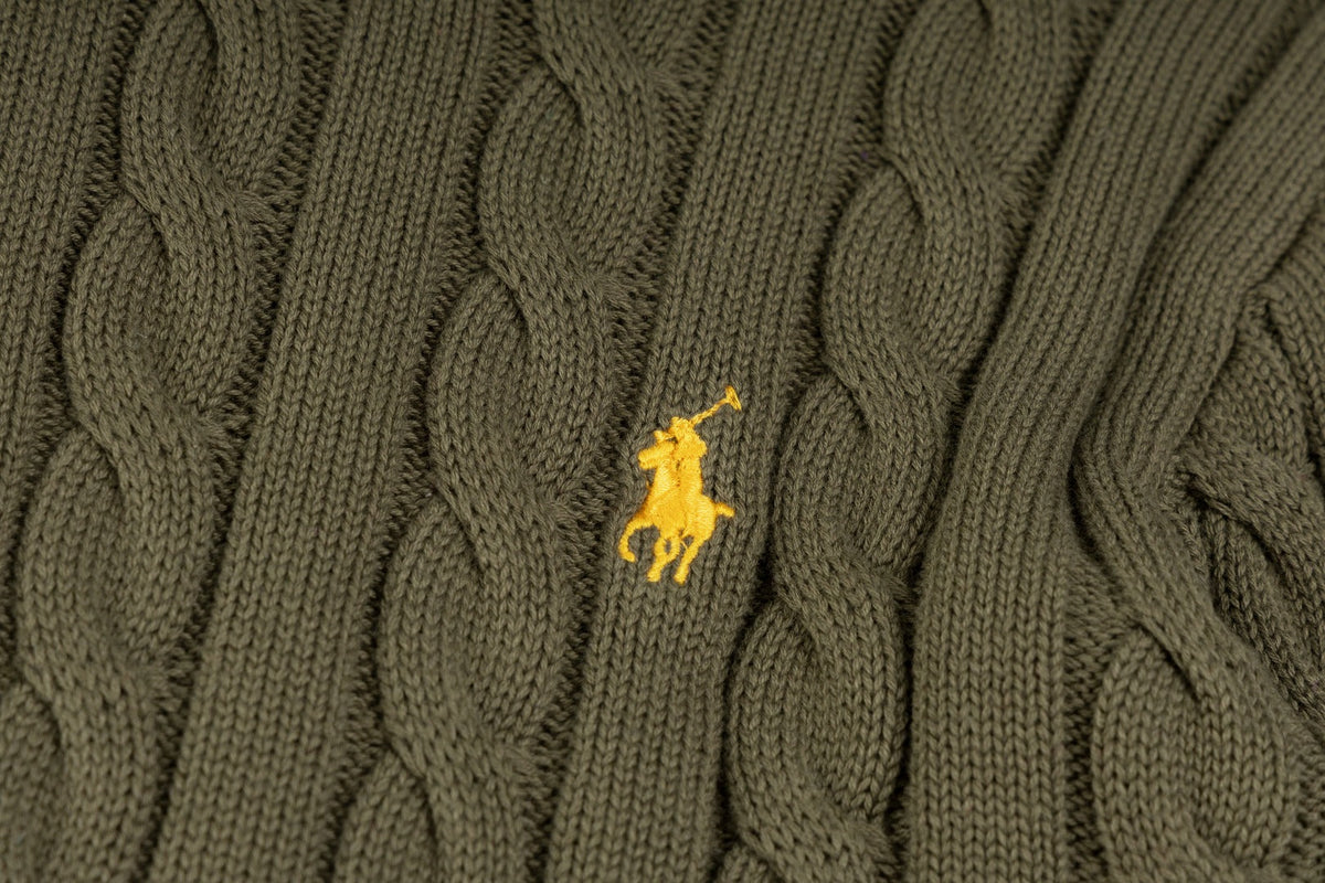 Ralph Lauren High-Density Embroidered Half-Turtleneck Cable Knit Sweater
