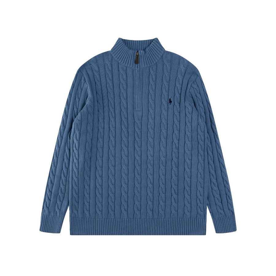 Ralph Lauren High-Density Embroidered Half-Turtleneck Cable Knit Sweater