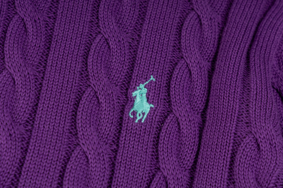 Ralph Lauren High-Density Embroidered Half-Turtleneck Cable Knit Sweater