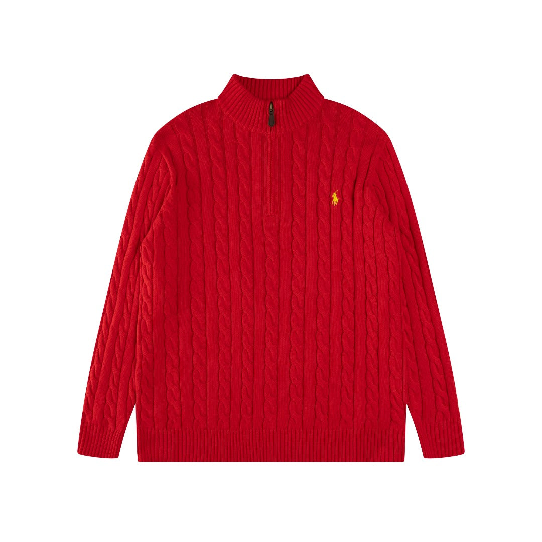 Ralph Lauren High-Density Embroidered Half-Turtleneck Cable Knit Sweater