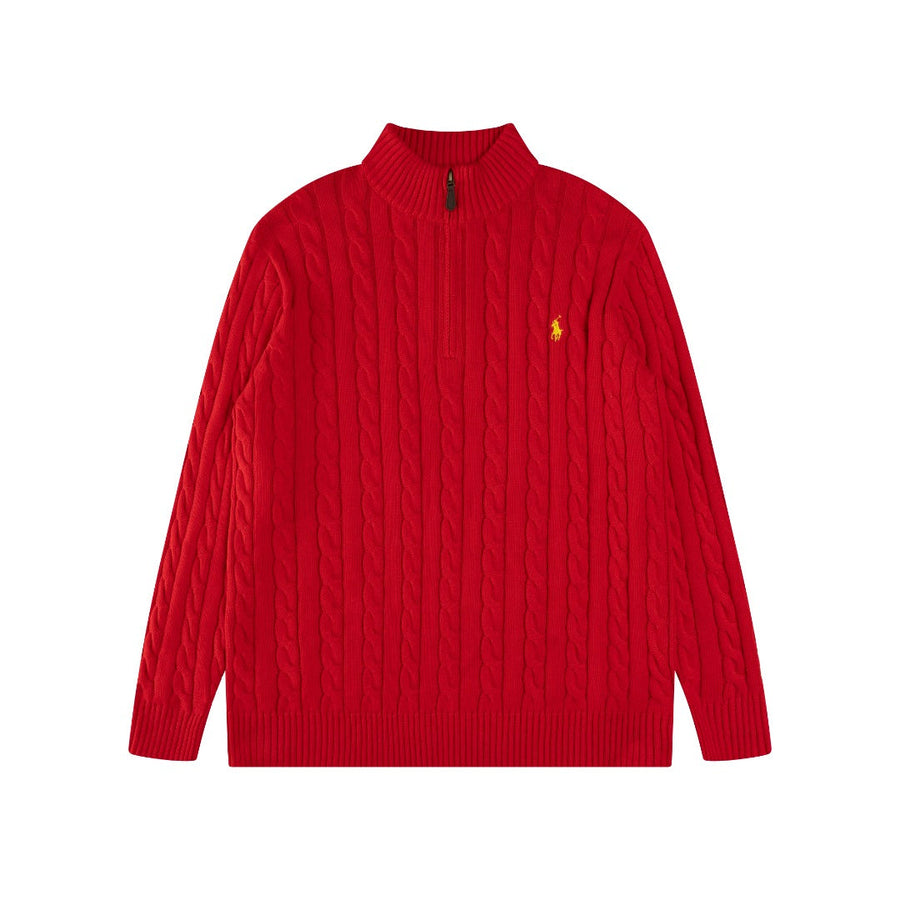 Ralph Lauren High-Density Embroidered Half-Turtleneck Cable Knit Sweater