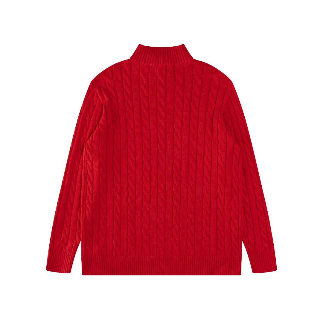Ralph Lauren High-Density Embroidered Half-Turtleneck Cable Knit Sweater