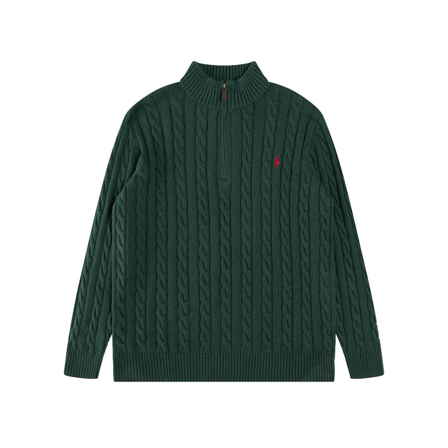 Ralph Lauren High-Density Embroidered Half-Turtleneck Cable Knit Sweater