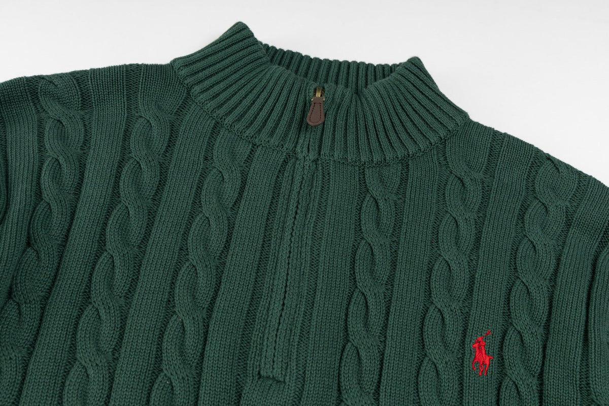 Ralph Lauren High-Density Embroidered Half-Turtleneck Cable Knit Sweater
