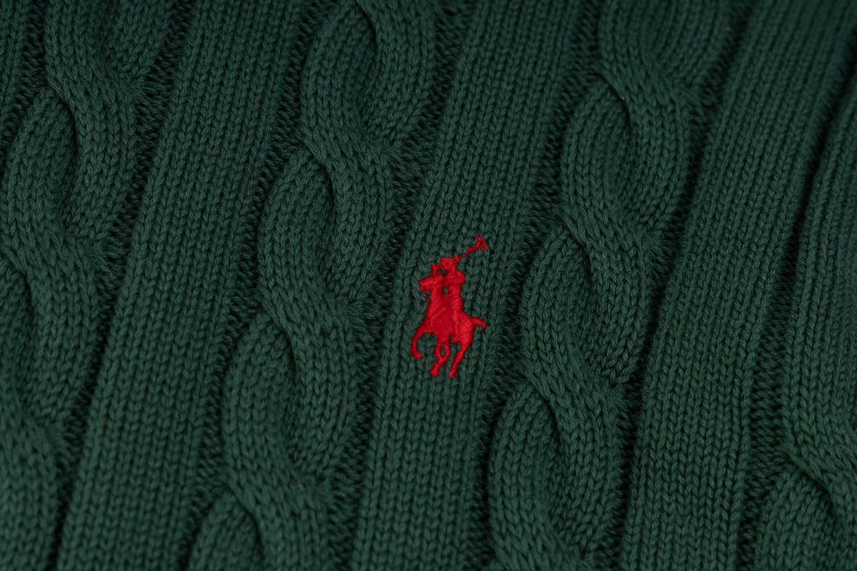 Ralph Lauren High-Density Embroidered Half-Turtleneck Cable Knit Sweater