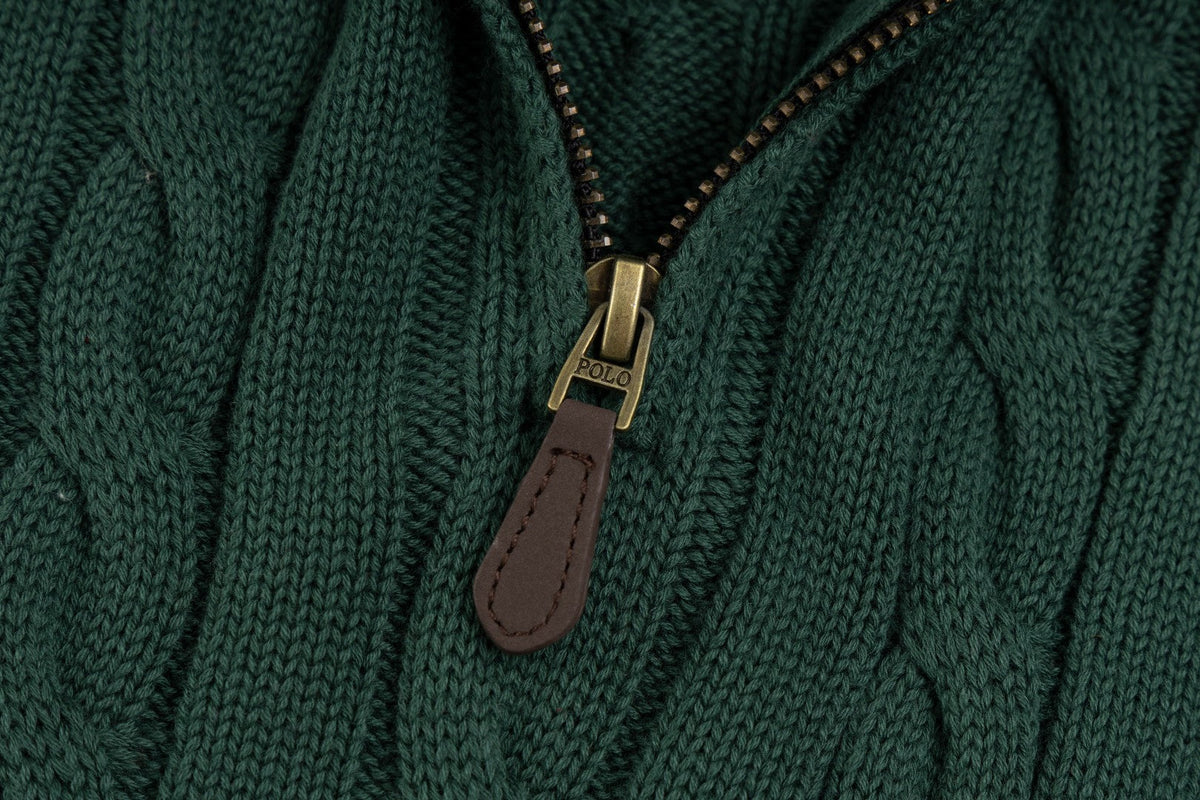 Ralph Lauren High-Density Embroidered Half-Turtleneck Cable Knit Sweater