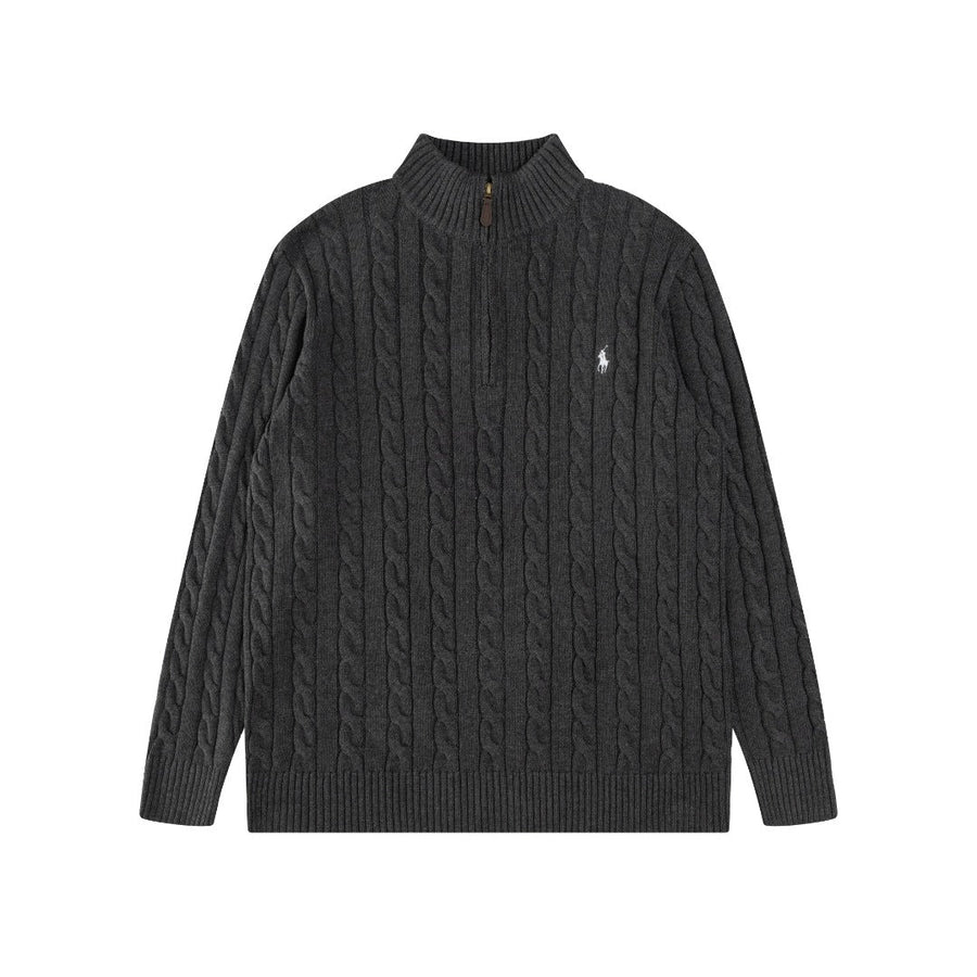 Ralph Lauren High-Density Embroidered Half-Turtleneck Cable Knit Sweater