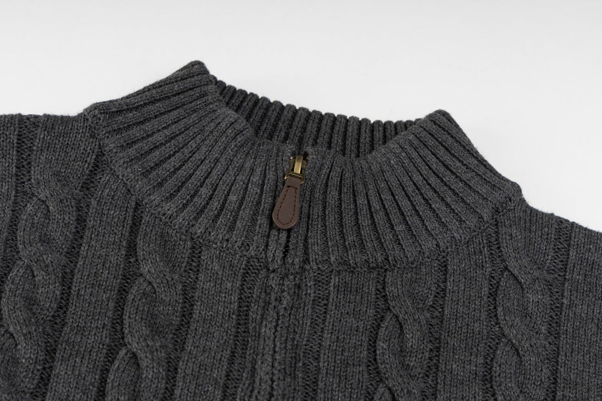 Ralph Lauren High-Density Embroidered Half-Turtleneck Cable Knit Sweater