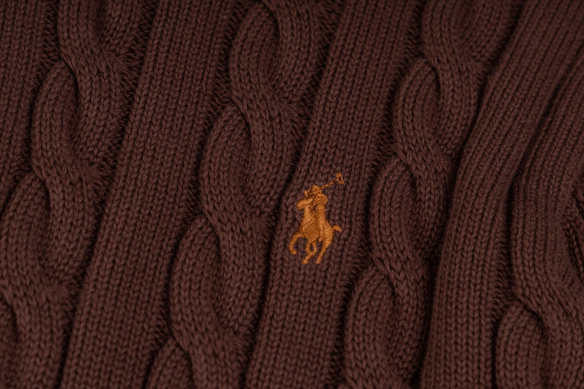 Ralph Lauren High-Density Embroidered Half-Turtleneck Cable Knit Sweater