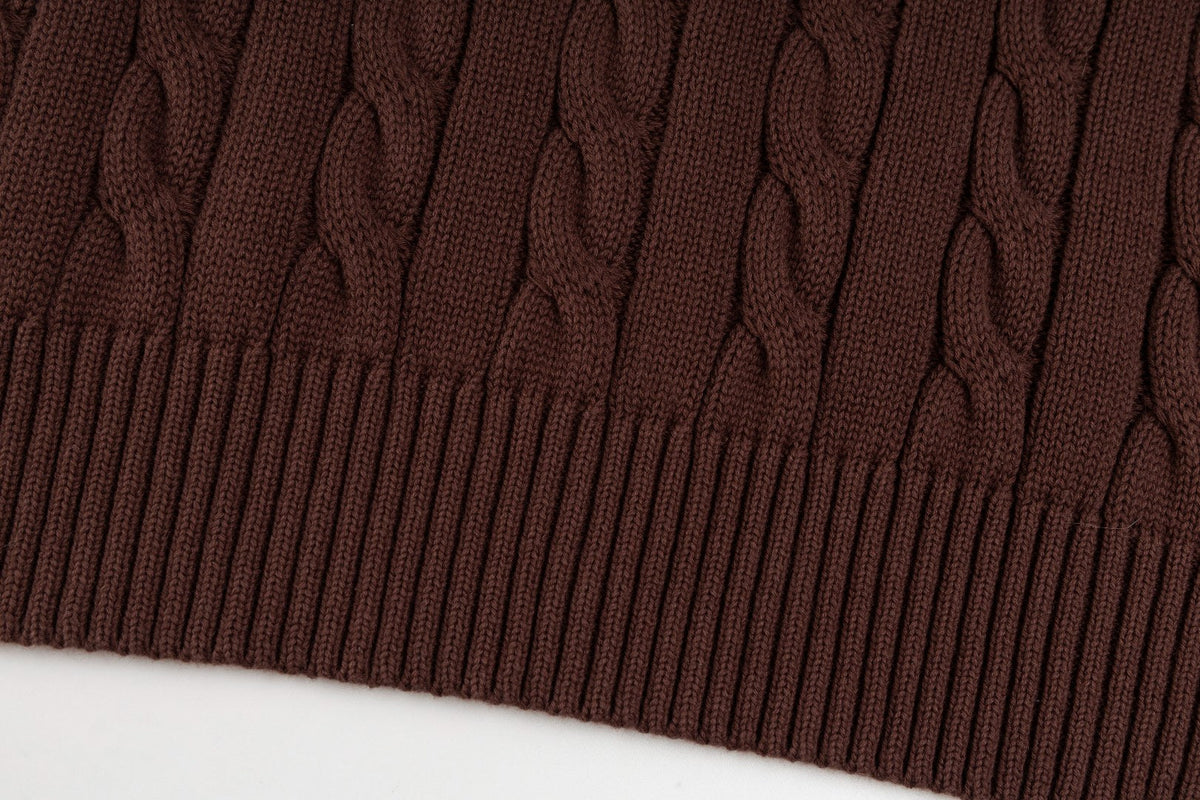 Ralph Lauren High-Density Embroidered Half-Turtleneck Cable Knit Sweater