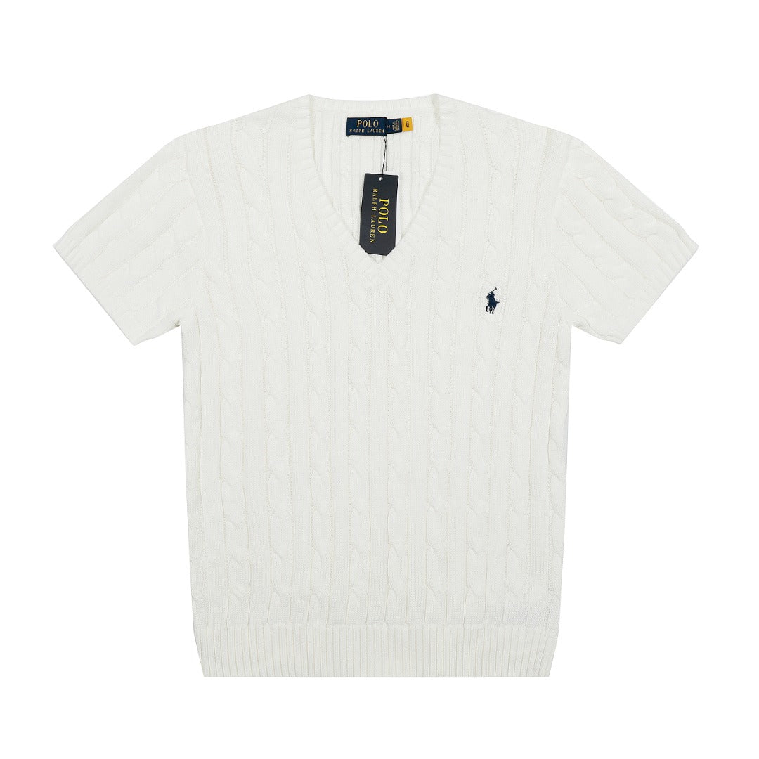 Ralph Lauren V Yaka Saç Örgülü Kısa Kollu Kazak – DS029