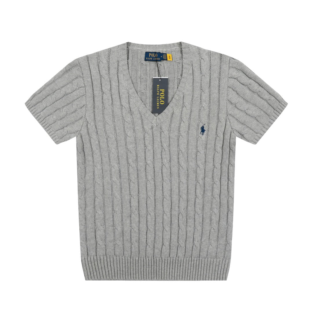 Ralph Lauren V Yaka Saç Örgülü Kısa Kollu Kazak – DS029