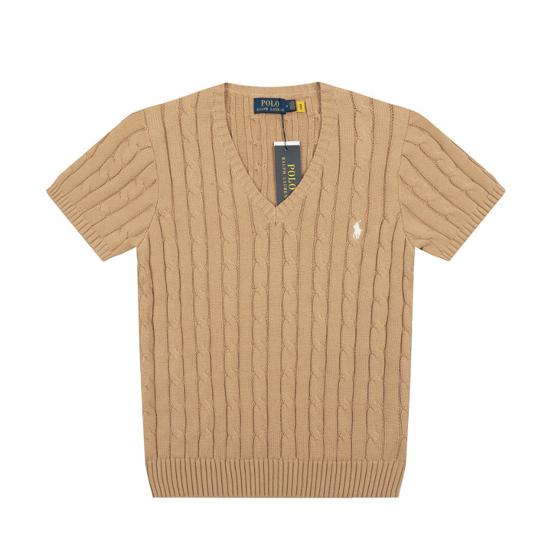Ralph Lauren V Yaka Saç Örgülü Kısa Kollu Kazak – DS029