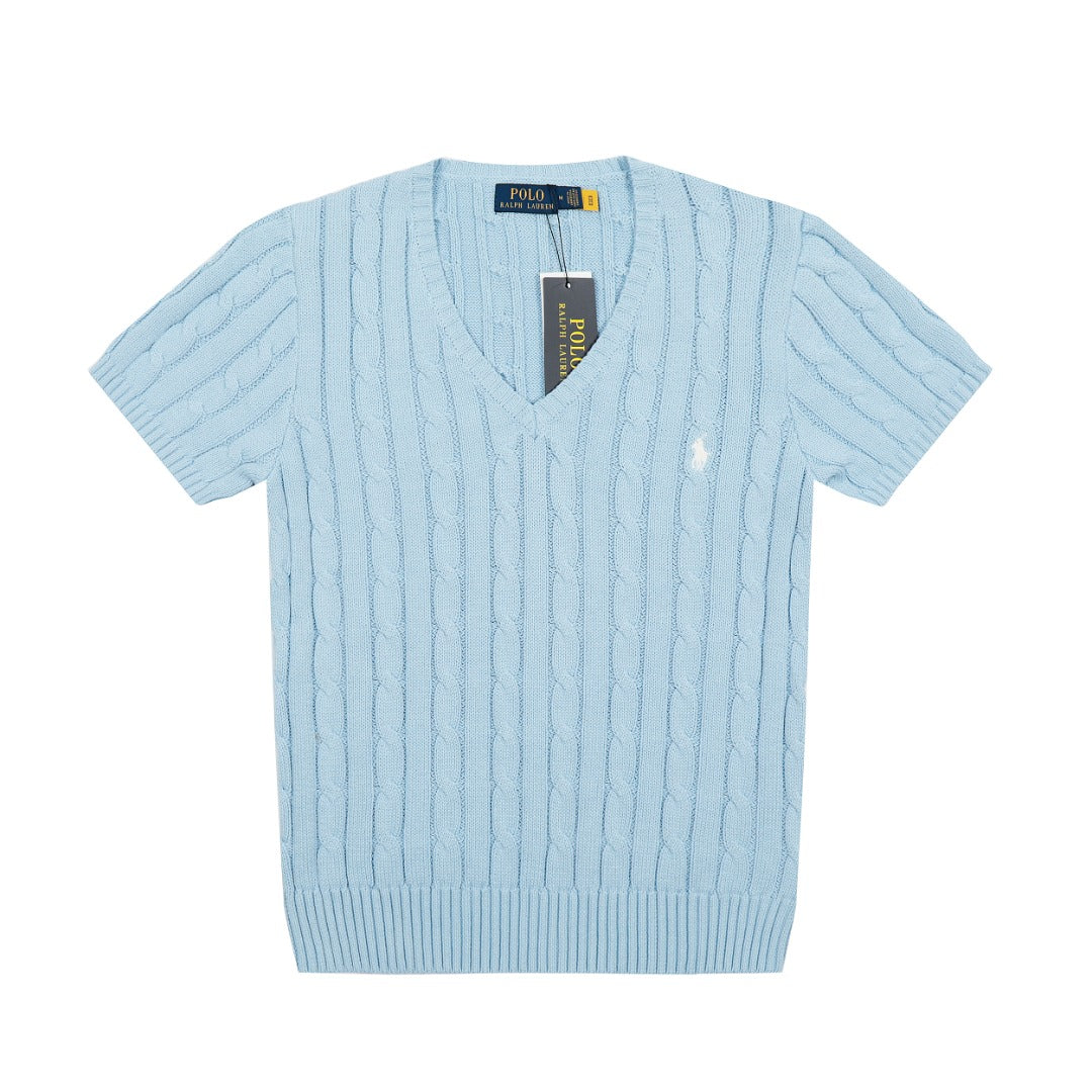 Ralph Lauren V Yaka Saç Örgülü Kısa Kollu Kazak – DS029