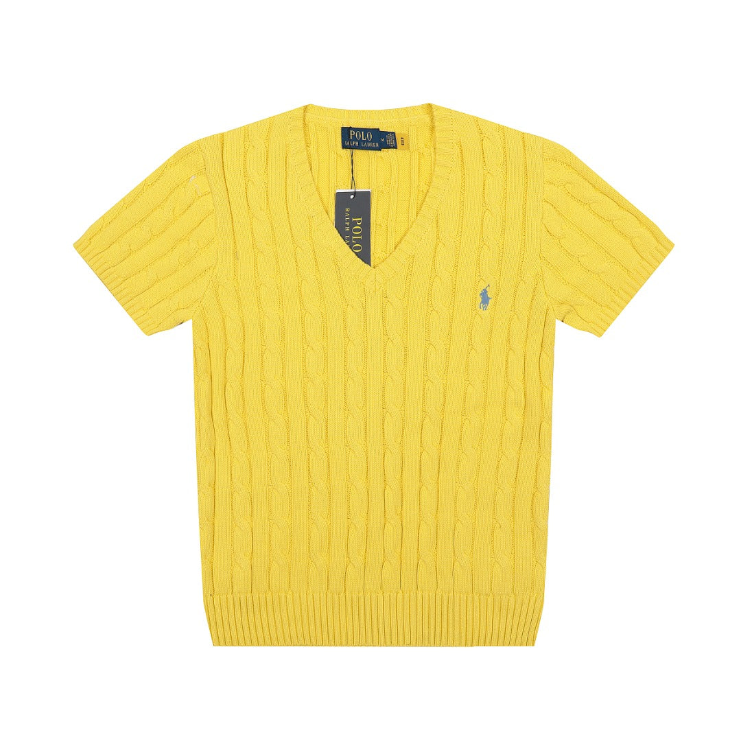 Ralph Lauren V Yaka Saç Örgülü Kısa Kollu Kazak – DS029