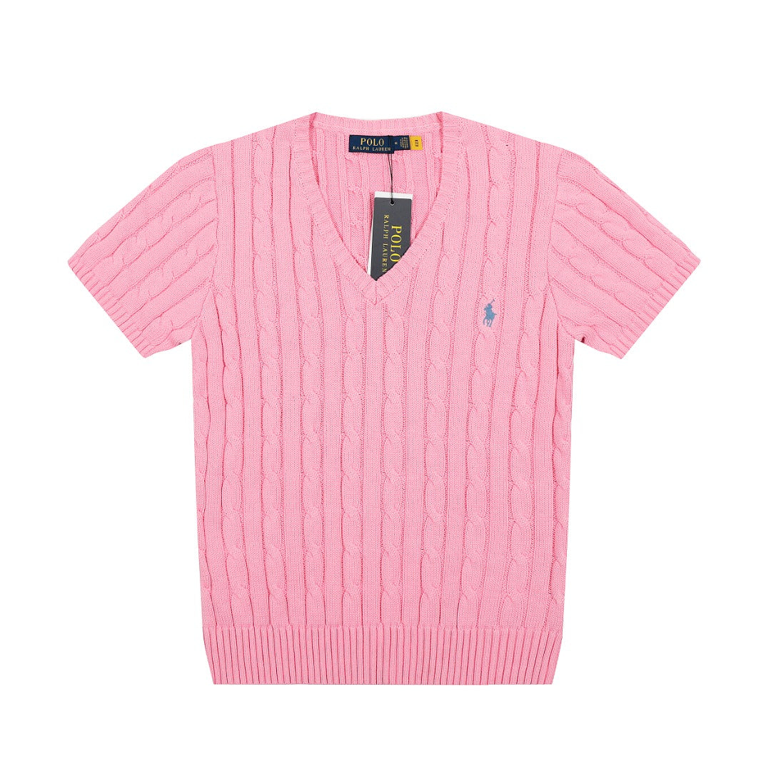 Ralph Lauren V Yaka Saç Örgülü Kısa Kollu Kazak – DS029