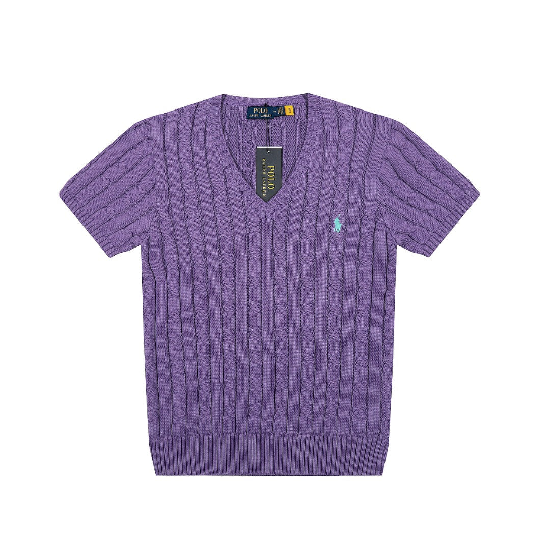 Ralph Lauren V Yaka Saç Örgülü Kısa Kollu Kazak – DS029